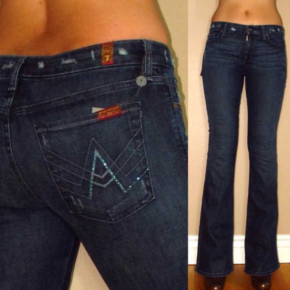 7 For All Mankind Womens Jeans Size 25 Crystal A Pocket Flare Stretch Dark Denim - Picture 9 of 9